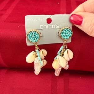 NWT Chico's Turquoise and Gold Shell Earrings